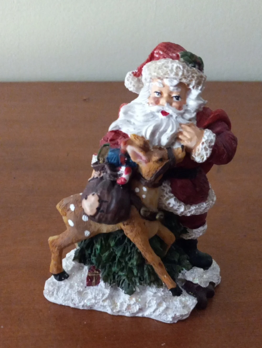 Santa Claus with Reindeer Figurine - Christmas Decor